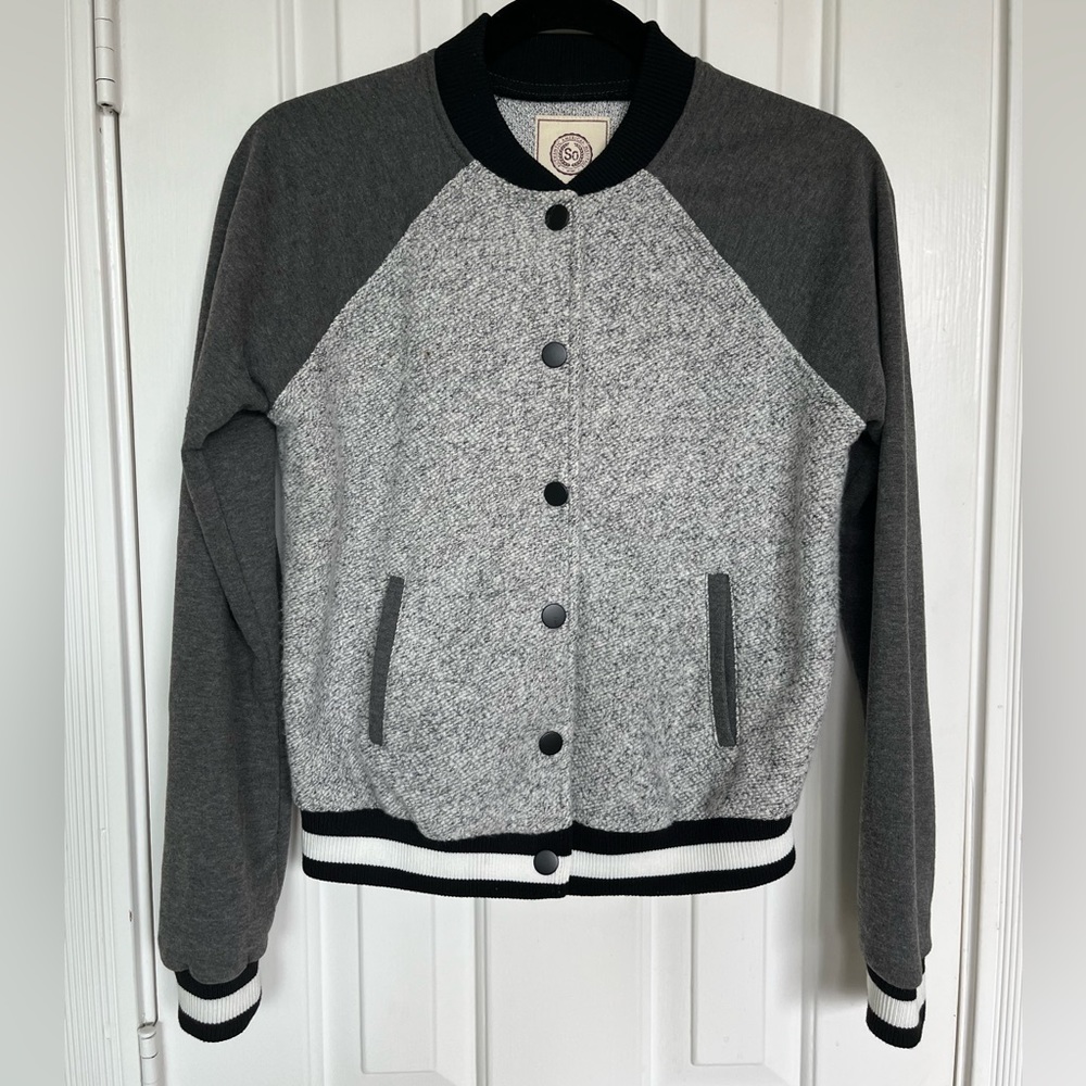 Varsity style snap jacket with pockets